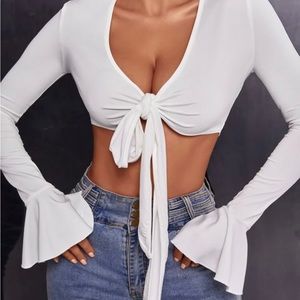 Cropped long sleeve tied top